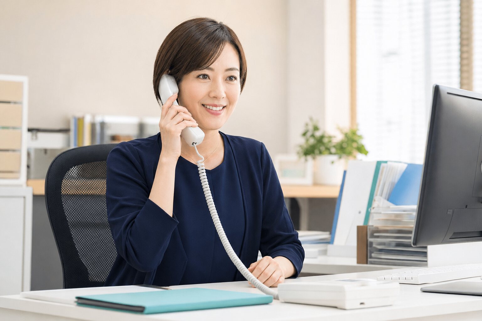 電話でお問い合わせを受け付ける事務スタッフ