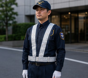 制服姿で立哨するHKクリエーションの警備スタッフ